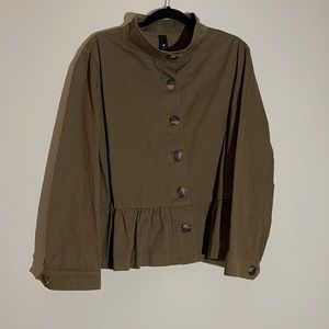 Agnes & Dora Olive Cotton Twill Peplum Jacket - XXL- Button Front